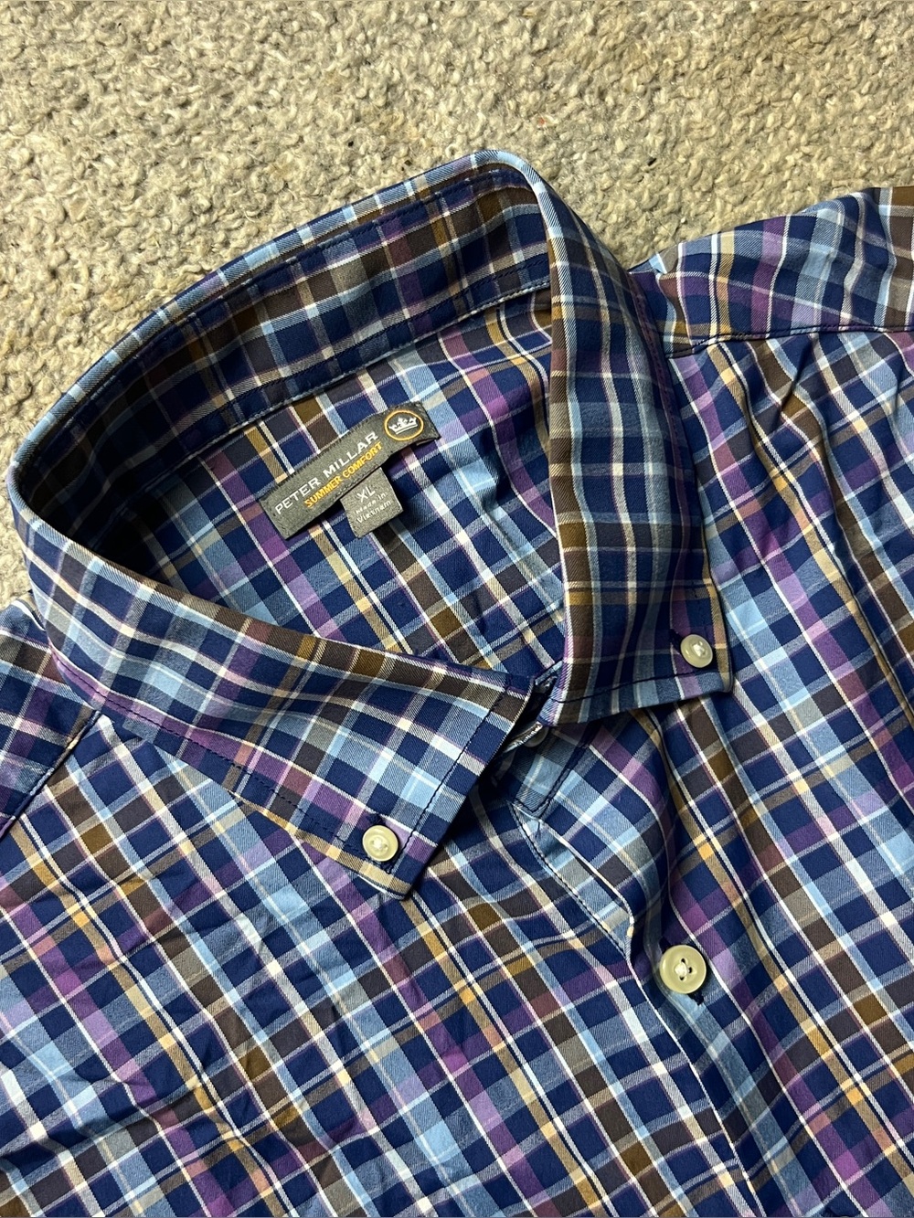 Peter Millar Summer Comfort Shirt Mens XL Blue Purple Check Performance Nylon